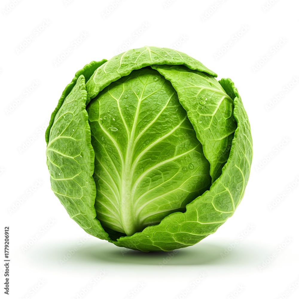 Obraz premium Fresh Green Cabbage Head Isolated on White Background perfect for Food blogs, healthy recipe websites, grocery