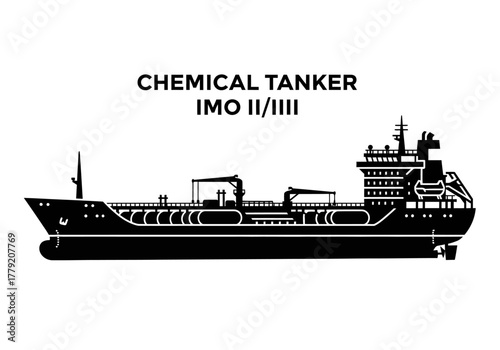 Chemical Tanker Illustration IMO II/III Designation, Maritime Transport Symbol, Black Silhouette