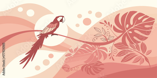 Exotic Parrot's Sunset Perch Nature's Tropical Illustration