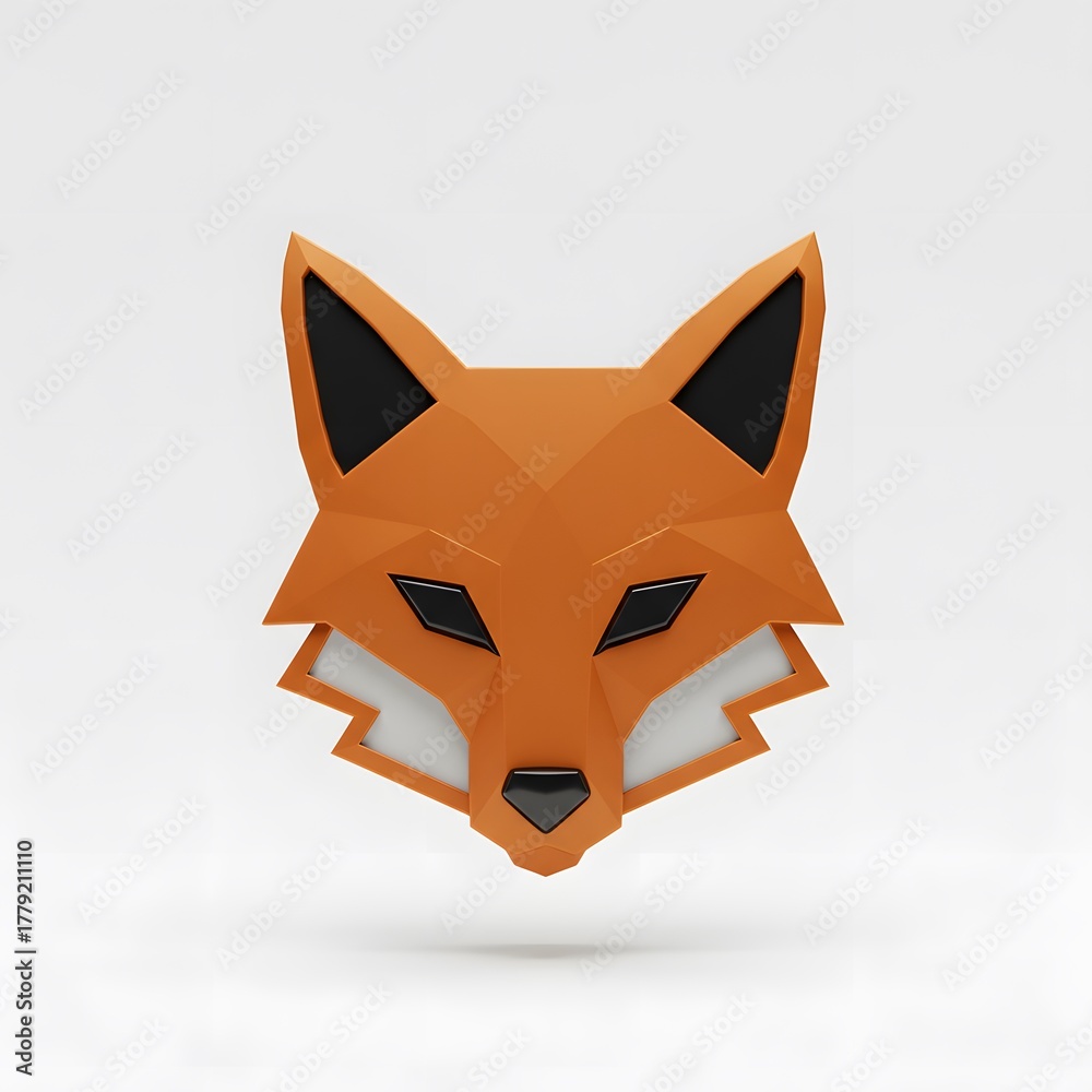 Obraz premium Geometric Low Poly Fox Head Icon on White Background perfect for logo, brand identity, mascot, icon, app icon, website