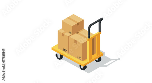 Isometric trolley with cardboard boxes on white background