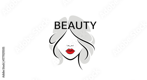 Elegant logo design featuring a stylized woman's face with red lips and the word beauty.