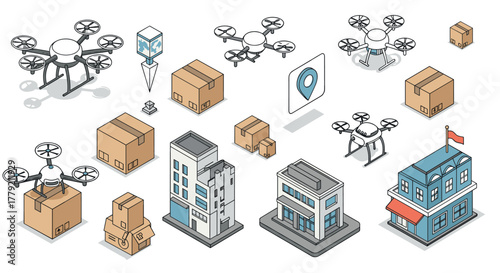 Isometric urban logistics with delivery drones and packages