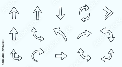A diverse collection of hand-drawn arrow icons and symbols pointing in various directions.