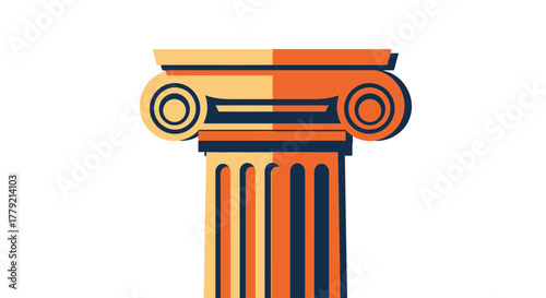 A stylized, two-tone illustration of an ancient Greek Ionic column capital and fluted shaft.