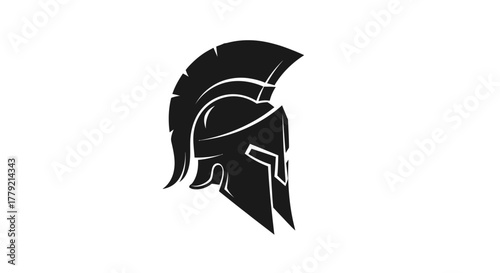 A striking black silhouette of a Spartan helmet against a clean white background, symbolizing strength and ancient warfare.
