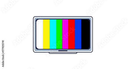 Test television screen with multicolored bars on a plain white background.