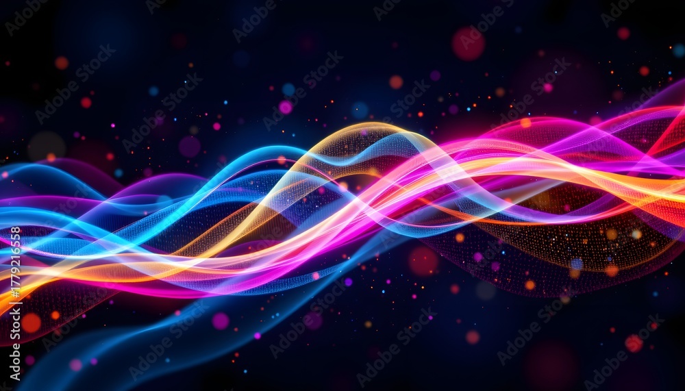 Obraz premium Colorful Abstract Waves of Light Creating Vibrant Flowing Patterns Against a Dark Background