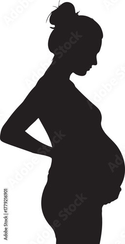 Pregnant Woman Silhouette Vector Illustration: Expecting Mother Figure, Pregnancy Graphic Design, Maternity Clipart, Black and White Art