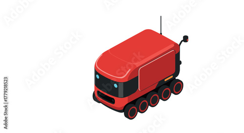 Autonomous delivery robot in isometric style on white background