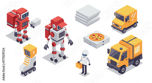 Isometric robot delivery service with autonomous vehicles and packaging
