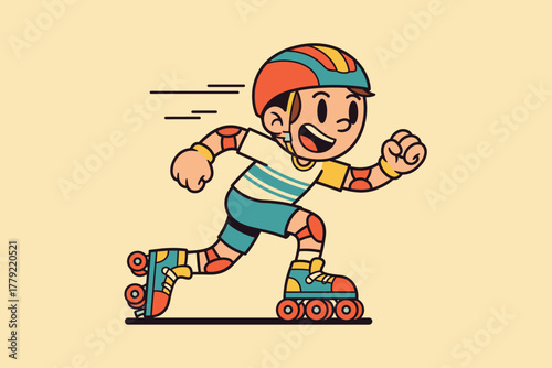 Energetic Young Boy Rollerblading with Helmet and Protective Gea
