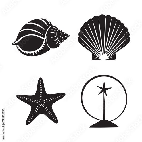 Ocean Shell Pattern Vector Set - Conch, Spiral, Scallop, and Nautilus Shapes
