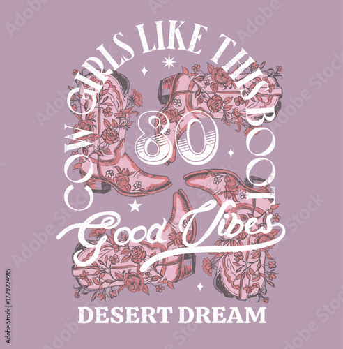 T-shirt design vector graphics for cow girls vibes. desert artwork for Chest print for tee sweat and any poster design.