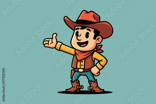 Happy Cartoon Cowboy Character Giving Thumbs Up Gesture.