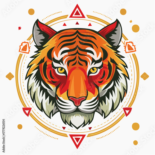 Majestic Tiger Portrait A Vibrant and Striking Illustration.