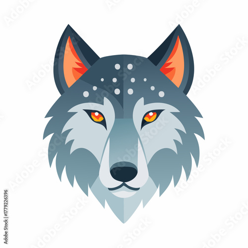 Modern Wolf Mascot Head with Symmetrical Design.