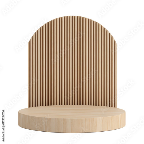 Wooden podium mockup for product display isolated on transparent background.