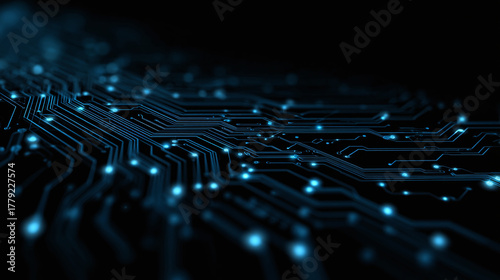 A captivating close-up of a circuit board, showcasing intricate electronic components with a luminous blue glow. The image exudes a sense of technological sophistication