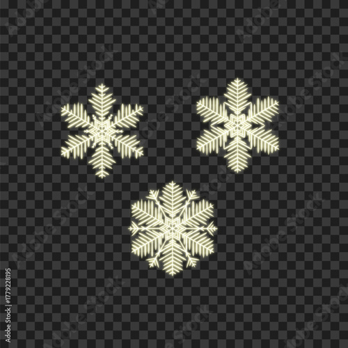 Glowing Christmas snowflakes on a transparent background. Vector illustration.