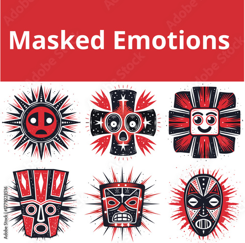 Colorful masked emotions in modern graphic design style  