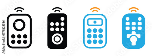 Set of universal remote icon. Thin linear remote outline icon isolated on white background from smart house. Line vector sign, symbol for web and mobile