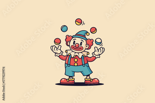 Happy Clown Juggling Colorful Balls with a Cheerful Expression.