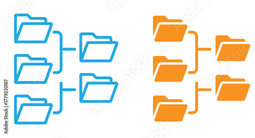 A vector icon showing a folder hierarchy or directory structure. Ideal for concepts of data management, organization, sitemaps and file systems. Modern, editable graphic for web and print.
