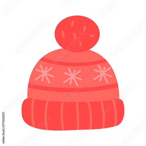 Red winter hat with pom pom and cozy festive knitted design