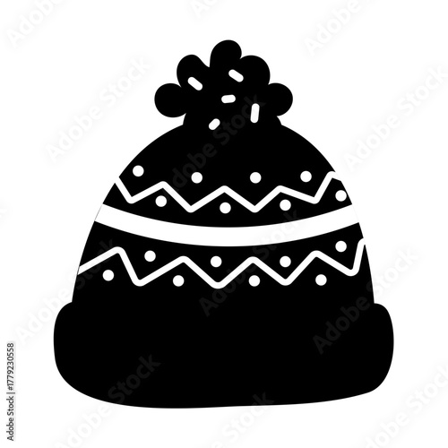 Silhouette winter hat with pom pom and cozy knitted festive texture