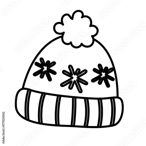 Outline winter hat with pom pom and decorative festive knitted design