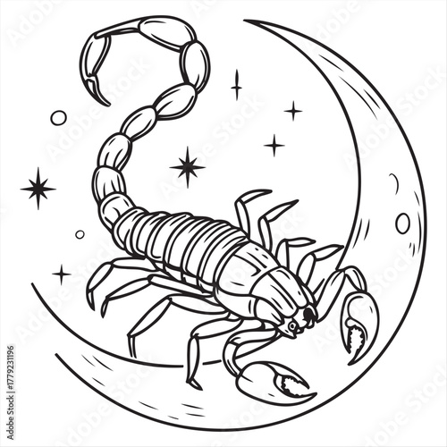 Mystical Scorpion and Crescent Moon Zodiac Symbol