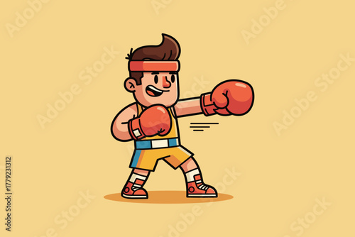Young Male Boxer Training with Gloves and Headband Ready to Figh