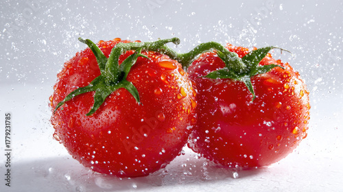 Fresh red tomatoes with wat...