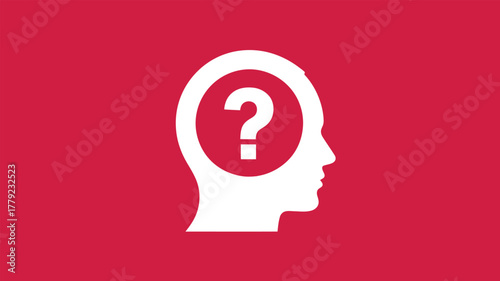 graphic illustration of human head silhouette with question mark symbol inside, representing curiosity, inquiry, thinking, and problem-solving