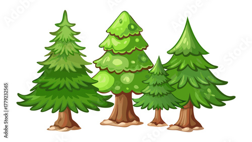 Green Forest Array: A vibrant illustration showcasing a collection of lush, verdant trees, standing tall and proud in a thriving forest, with intricate details.