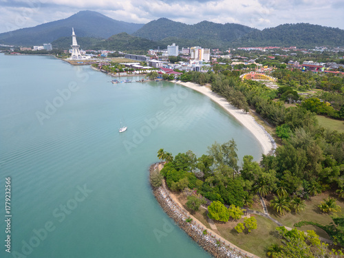 Aerial view on the town of Kuah, capital of Langkawi, Malaysia.