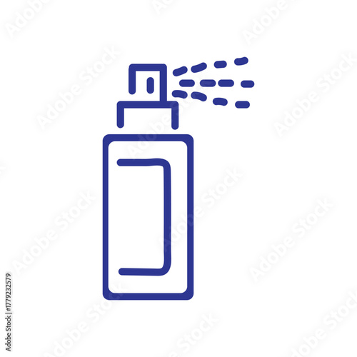 A simple blue line icon of a spray bottle dispensing a fine mist.