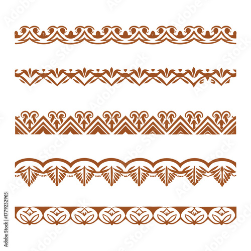 Collection of five decorative vintage ornamental borders in brown tones