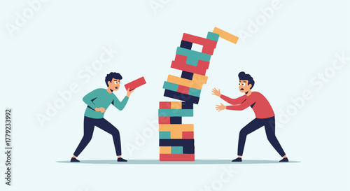 People playing a wooden block game