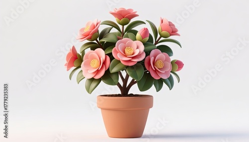 Wallpaper Mural Beautiful blooming pink camellia plant in a terracotta pot isolated on white background Torontodigital.ca