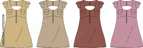 Collection of trendy fashion dress designs in different colors for women, showing seasonal garment ideas