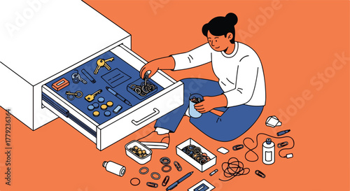 A person sorting items from a drawer