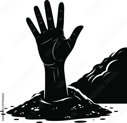 Desperate Hand Drowning in Darkness Symbolizing Struggle  Sinking in Despair in Front of Checkered Backdrop