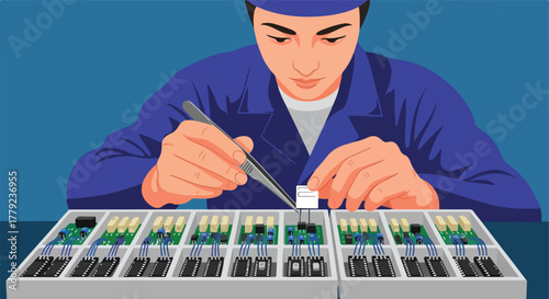 Technician assembling circuit boards
