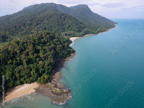 Aerial view on the northern part of Langkawi island with Skybridge in the distance.