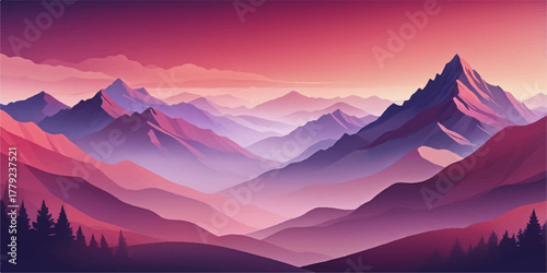 Layered hills in hard red t tones under pale sunset light, representing peaceful nature and minimalist composition. perfect for wallpaper, vectors background.