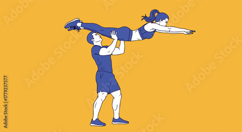 Fitness training illustration of a man lifting a woman