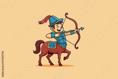 Cute Cartoon Centaur Archer with Bow and Arrow.