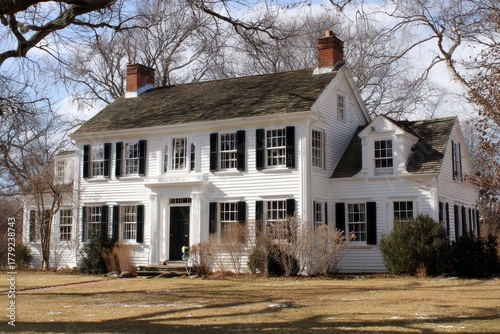 New England Colonial Style Home in Connecticut. Fixer Upper House Painting for American Real Estate